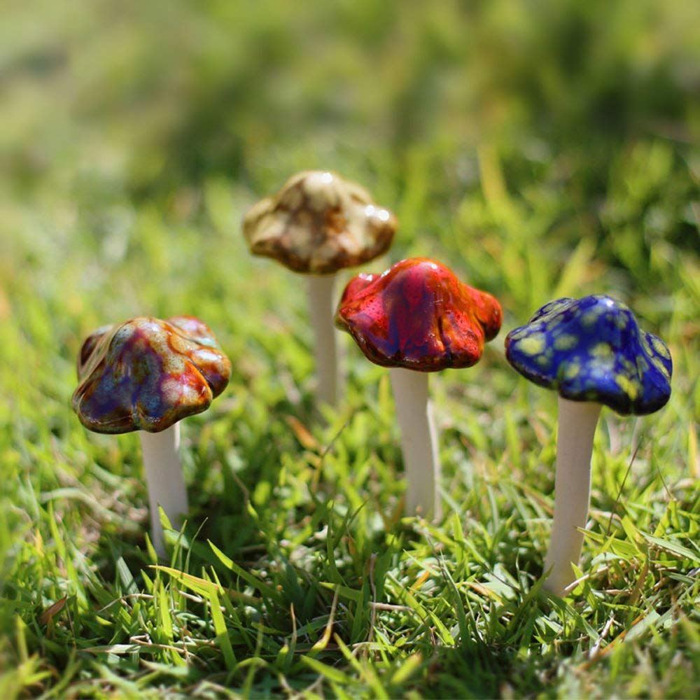 Danmu Garden Decor, 4pcs (Random Color) Ceramic Mushroom for Garden, Yard, Fairy Garden - Lawn
