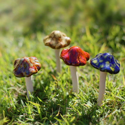 Danmu Garden Decor, 4pcs (Random Color) Ceramic Mushroom for Garden, Yard, Fairy Garden - Lawn