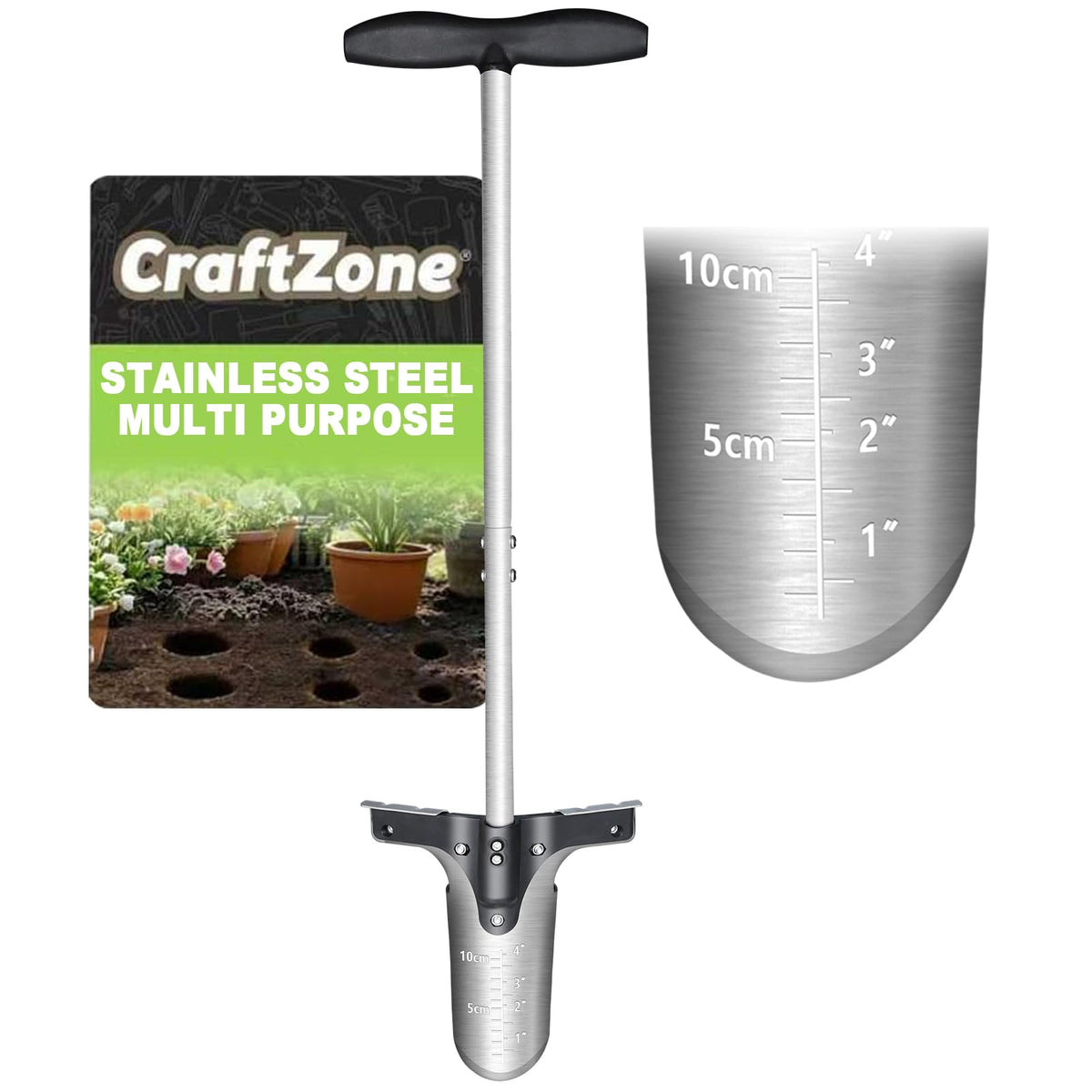 CRAFTZONE Bulb Planter Tool with Long Handle and Foot Pedal Heavy Duty High Carbon Steel Garden