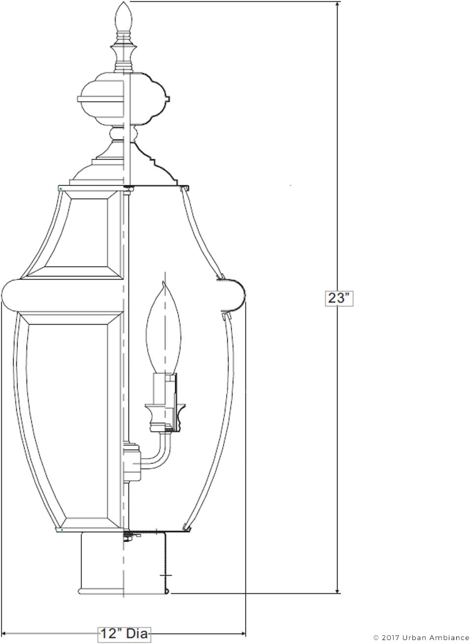 Urban Ambiance Luxury Colonial Outdoor Post Light, Large Size: 23" H x 12.5" W, with Tudor Style