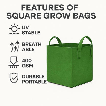 Square Geo Fabric Grow Bag 400 GSM Durable Breathable UV Resistant Reusable Plant Container for
