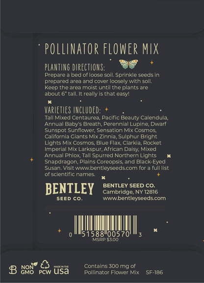 Bentley Pollinator Wildflower Mix, 25 Non-GMO Non-Coated Packets for Garden Planting, Help