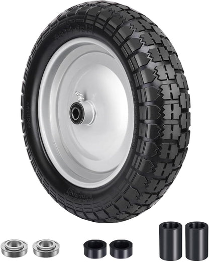 4.80/4.00-8 Tire, 14.5" Flat Free Wheelbarrow Tire and Wheel, 5/8" 3/4" Bearings Solid Replacement