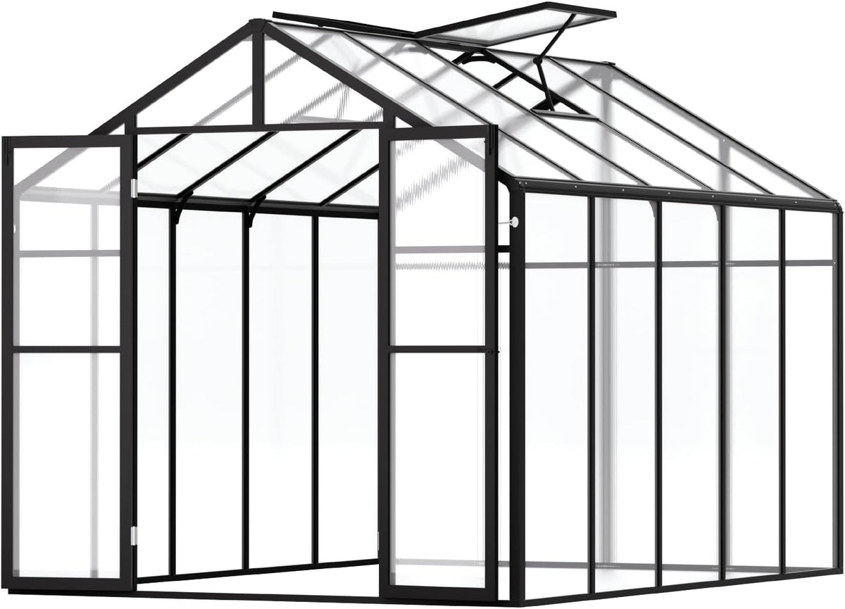 VEVOR Polycarbonate Garden Greenhouse, 8 x 10 Ft, with 2 Ventilation Windows, Hinged Door, Pavilion