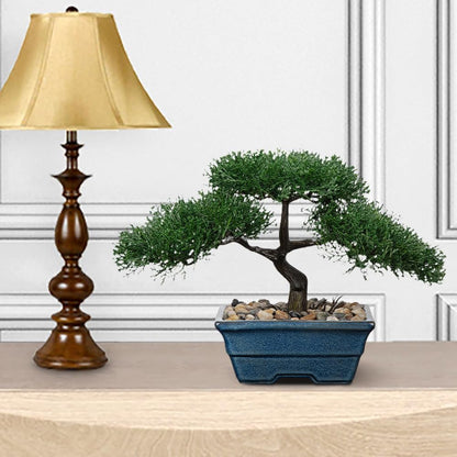 Artificial Bonsai Tree Juniper Faux Plants Indoor Fake Plants Decor with Blue Ceramic Pots for Home