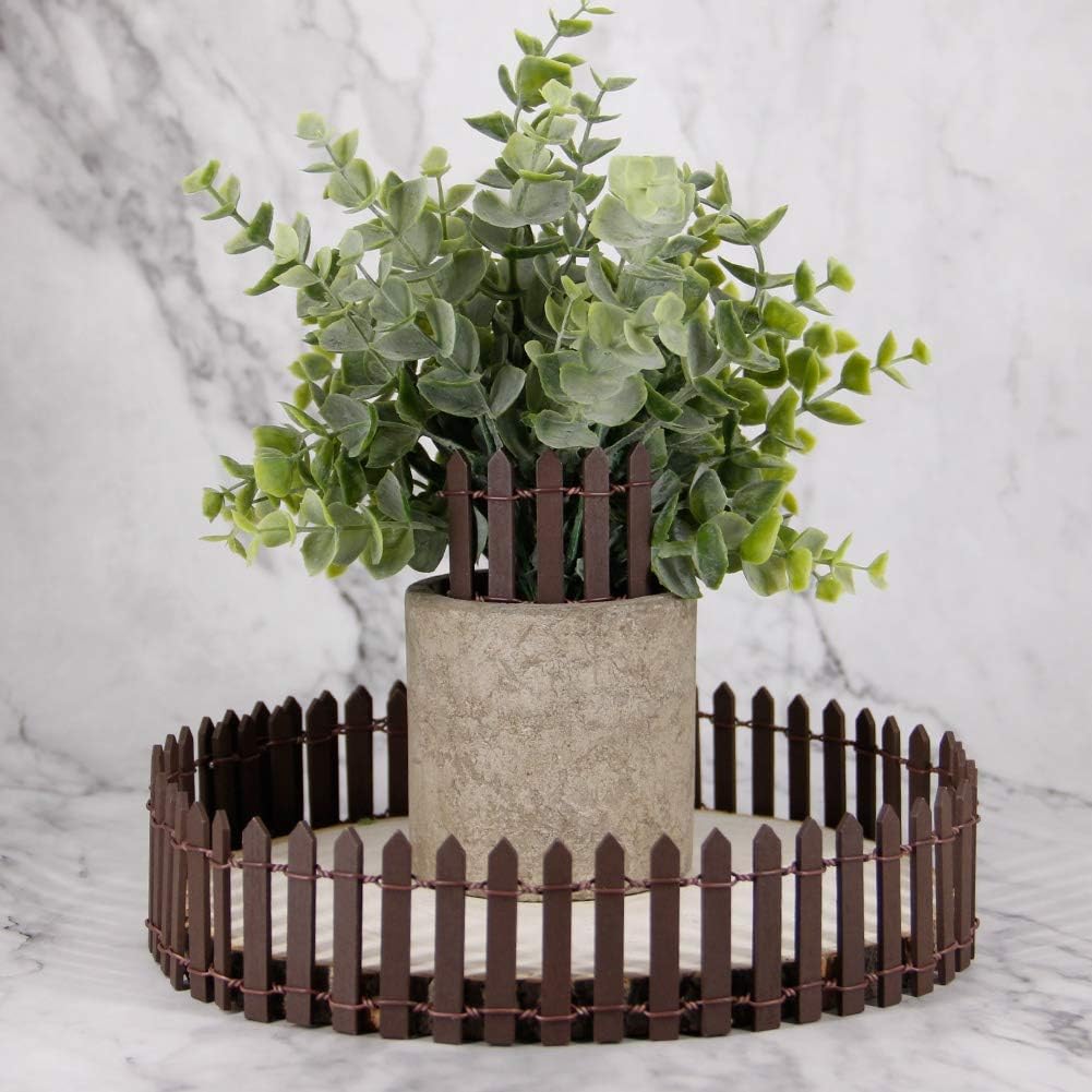 Miniature Fairy Garden Fence, DIY Wood Picket Fence Mini Ornament for Dollhouse (Brown)