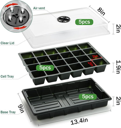 Seed Starter Tray with Dome-5 Sets 24XL Cell Seedling Trays(Total 120 Cells), Plant Germination