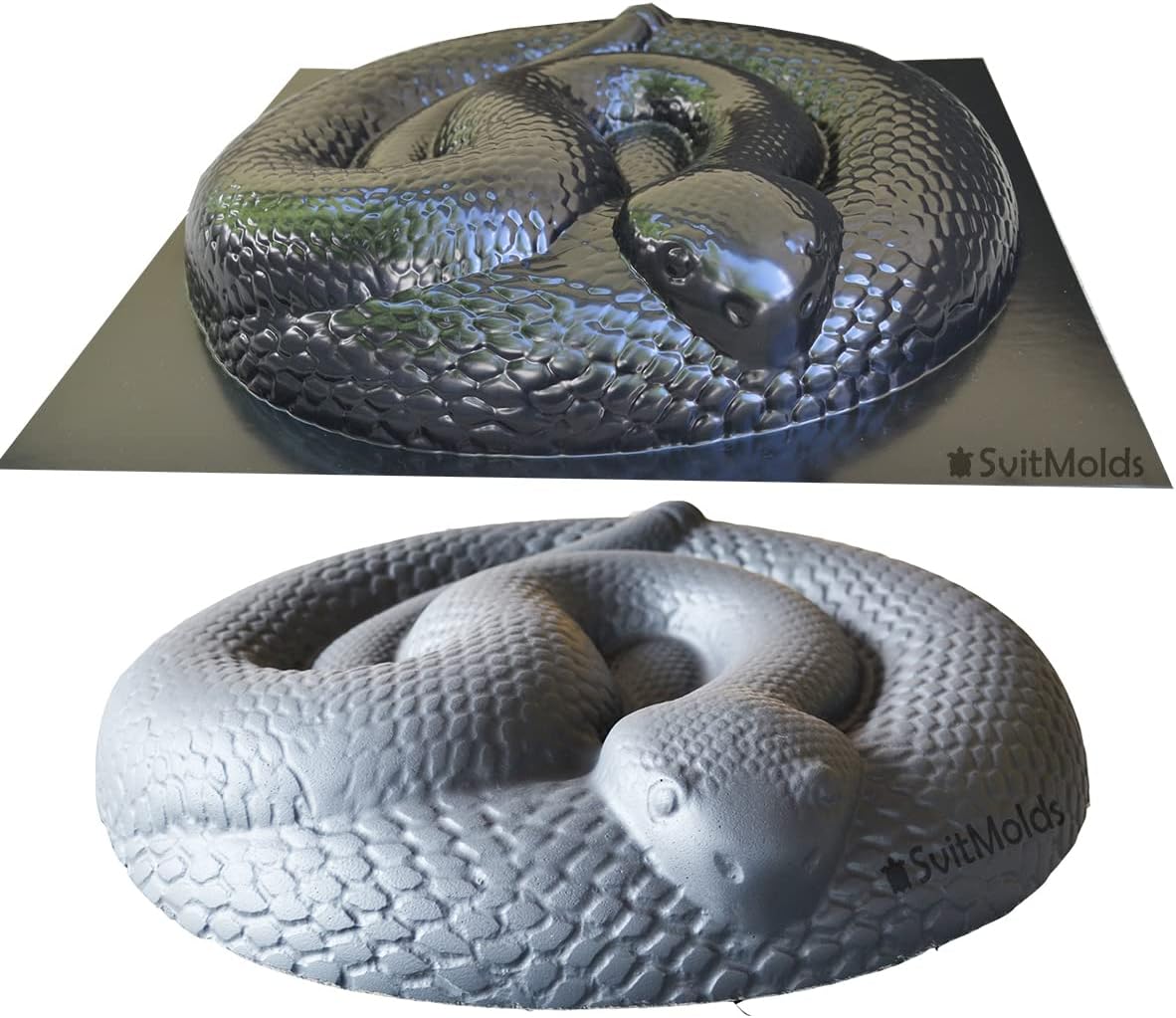 SvitMods Mold Snake DIY Statue for Garden Black ABC Plastic Concrete Cement Mould Rattlesnake