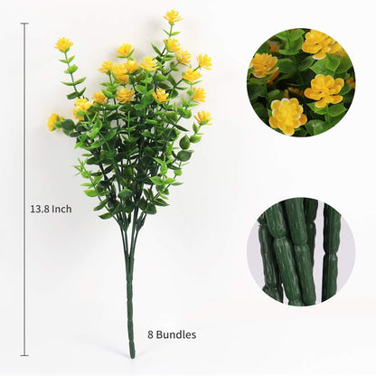 RECUTMS 8 Branches Artificial Flowers Faux Plants, Lifelike UV Resistant Fake Eucalyptus Plants for