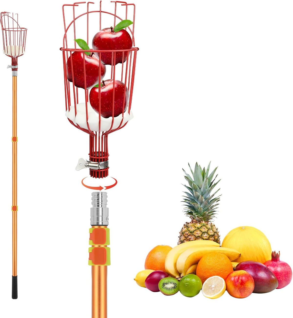 SANLIKE Fruit Picker Tool 12FT Telescoping Fruit Picker Pole, Easy to Assemble Twist-On Apple