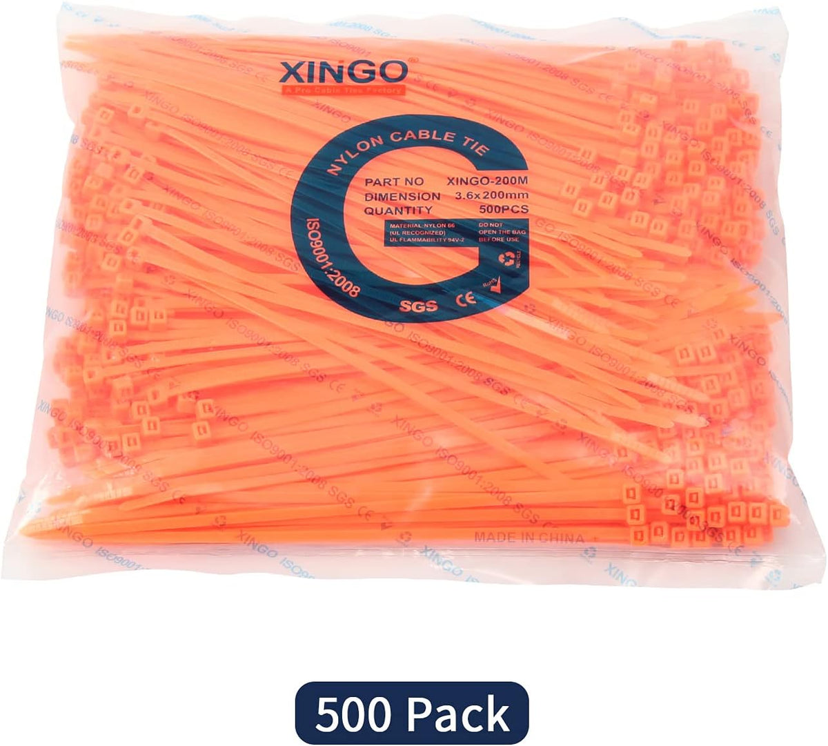 XINGO 8 Inch Cable Zip Ties (500 Pack), 40 Lbs Tensile Strength-Heavy Duty, Self-Locking Nylon