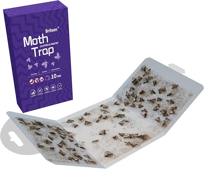 Pantry Moth Traps 10-Pack Safe and Effective for Food and Clothing- Glue Traps with Pheromones for