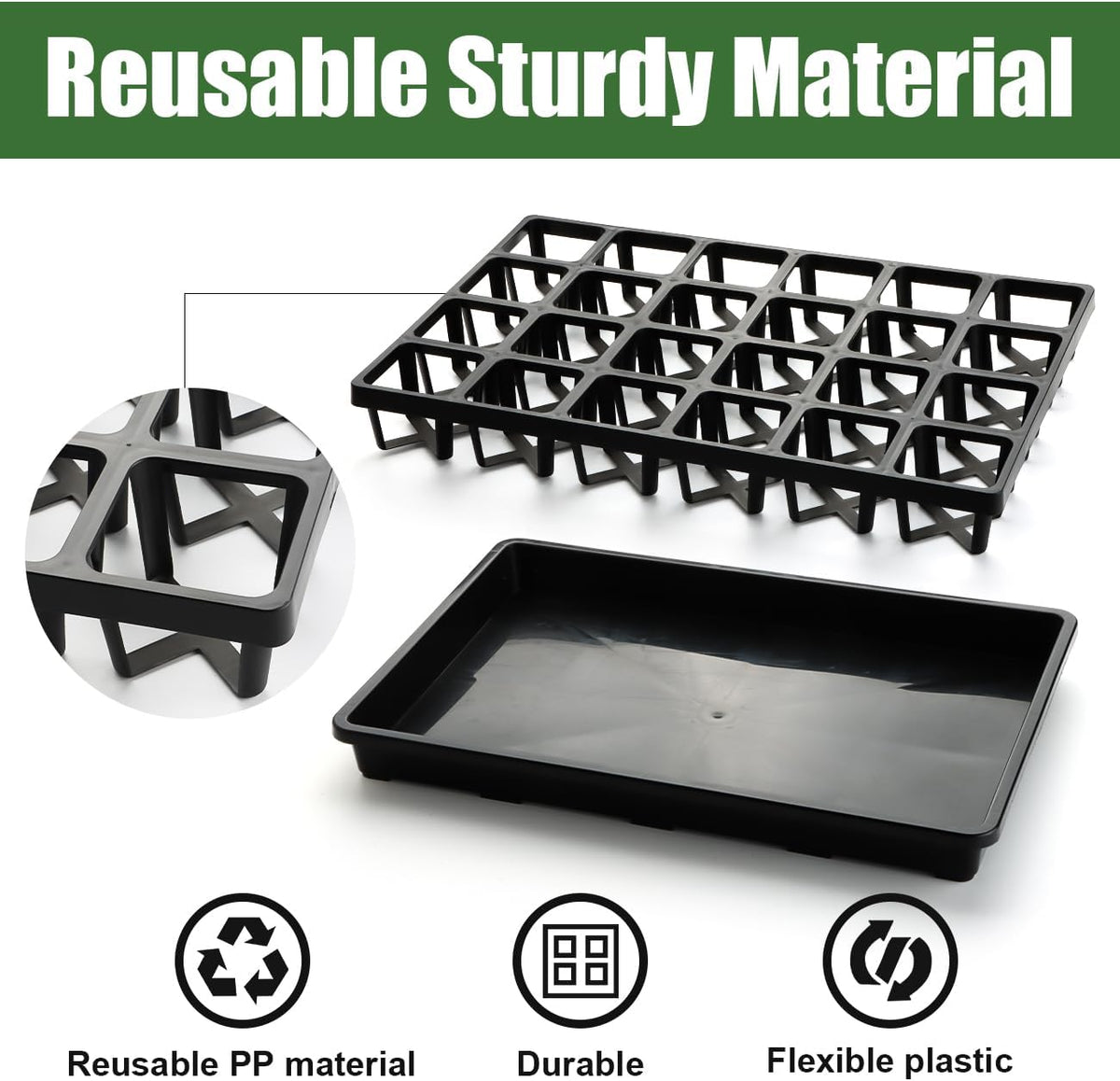 24 Cell Nursery Pots Trays (17"x11"x2") with Plastic Flat Seed Starter Trays, Durable Carrying