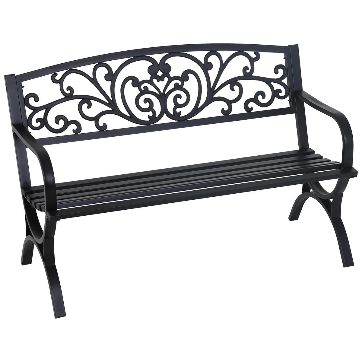 FDW | 50" Outdoor Garden Bench | Black | 485lbs Load Capacity