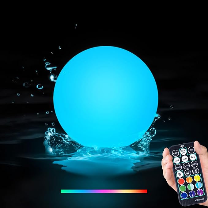 LOFTEK Floating Pool Lights - 6-inch Cordless Ball Light with Remote - 3 Modes & 16 RGB Color