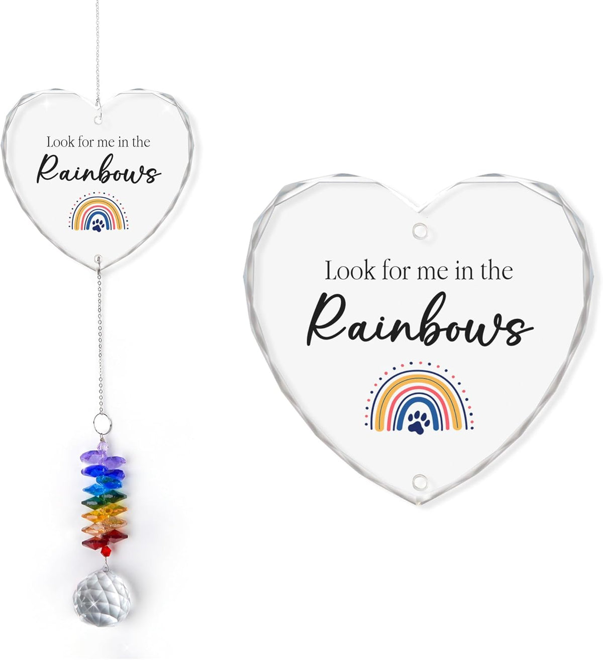 Glass Ornament Suncatcher - Memorial Gifts for Loss of Dog Cat Pet - Look for me in The Rainbows