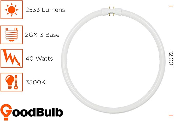 GoodBulb 40 Watt 12 Inch T5 Fluorescent Circline Light Bulb 3500K Neutral White Light Color 2GX13