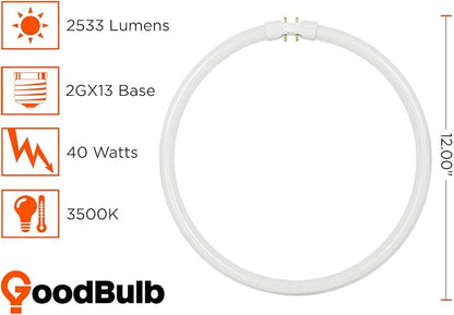 GoodBulb 40 Watt 12 Inch T5 Fluorescent Circline Light Bulb 3500K Neutral White Light Color 2GX13