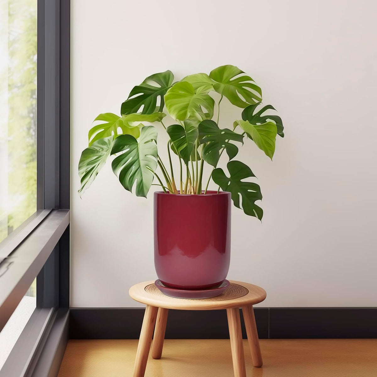 Ceramic Pot for Plants - 8 Inch Plant Pot Indoor with Drainage Hole and Saucer Cylinder Flower Pot