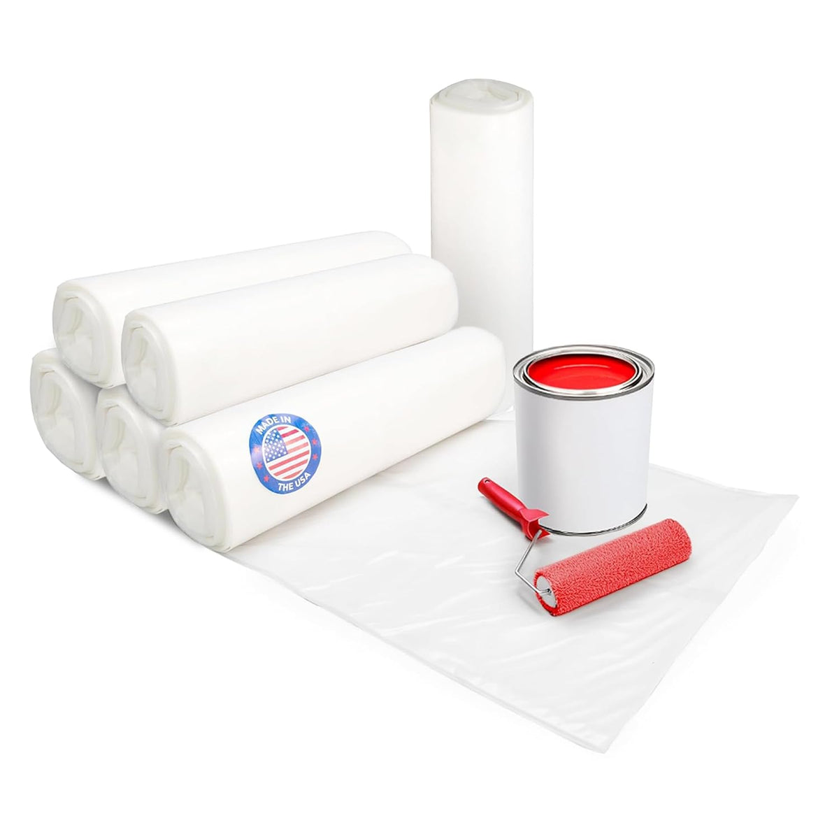 Plastic Sheeting 4 mil, 4' x 50' (200 sq.ft.), Pack of 6 - Thick Semi-Clear Plastic Sheeting for