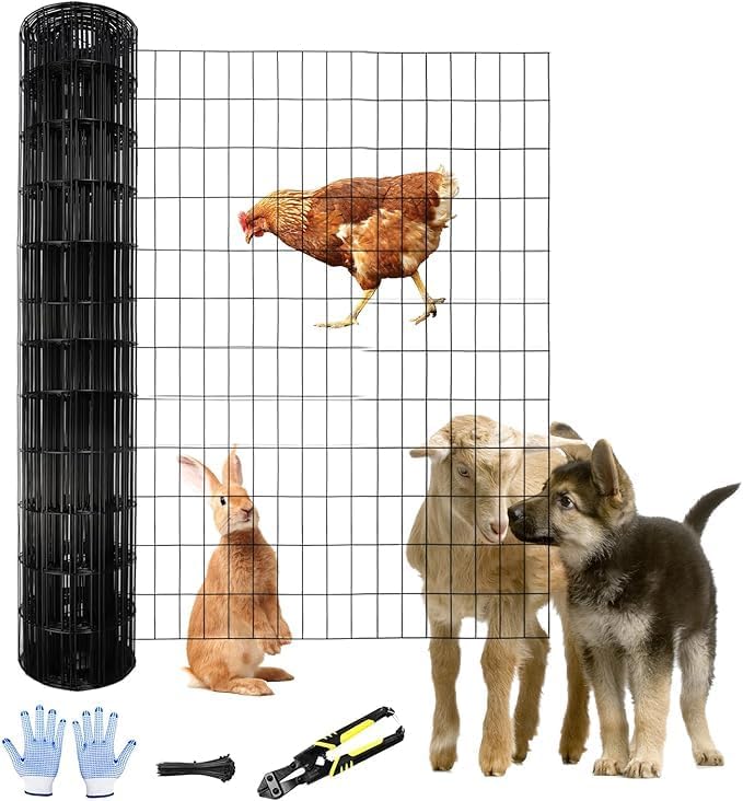 Tongmo 4 ft x 50 ft Black PVC Coated Welded Wire Fence, 16GA Garden Chicken Wire Fence Roll, Mesh