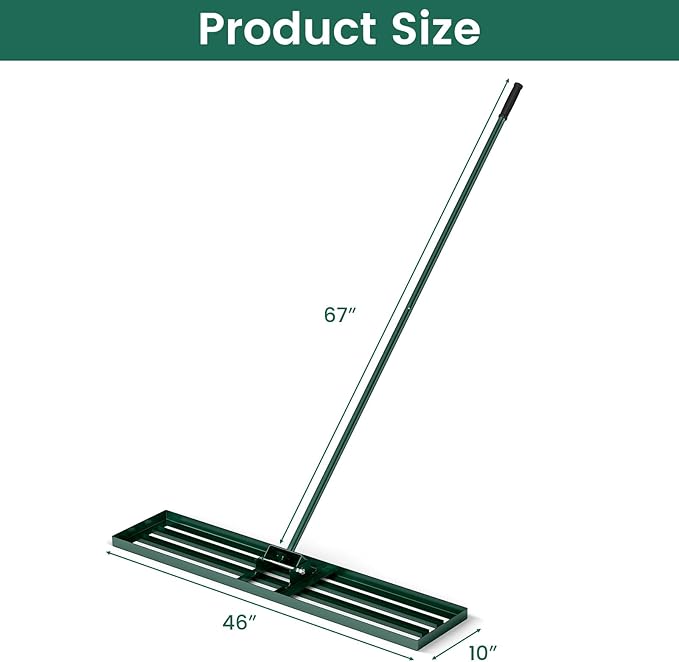 Goplus Lawn Leveling Rake, 46" x 10" Heavy Duty Level Lawn Tool w/ Ergonomic Handle for Soil