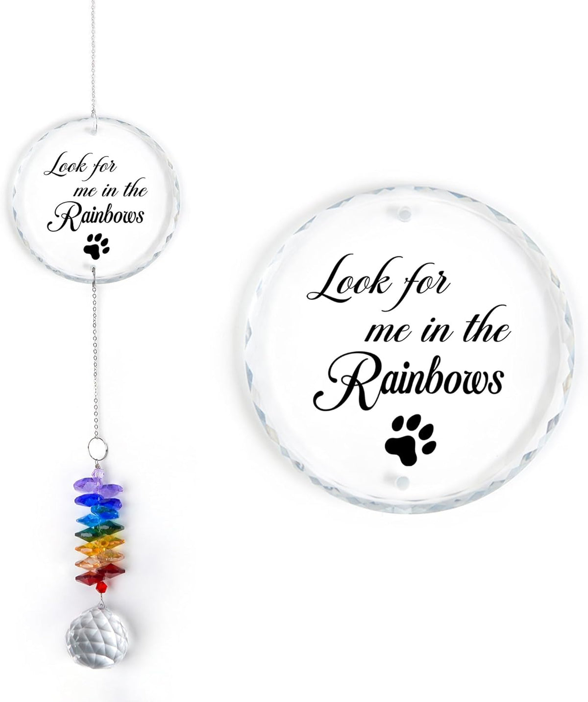 Pet Memorial Suncatcher - Pet Memorial Suncatchers - Dog Cat Loss Sympathy Gift - Rainbow Crystal