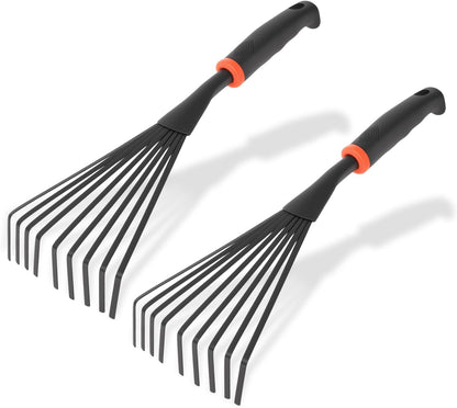 2 Pcs Gardening Hand Rake, 14.5" Alloy Steel Short Handle Shrub Rake for Soil Loosening, Planting