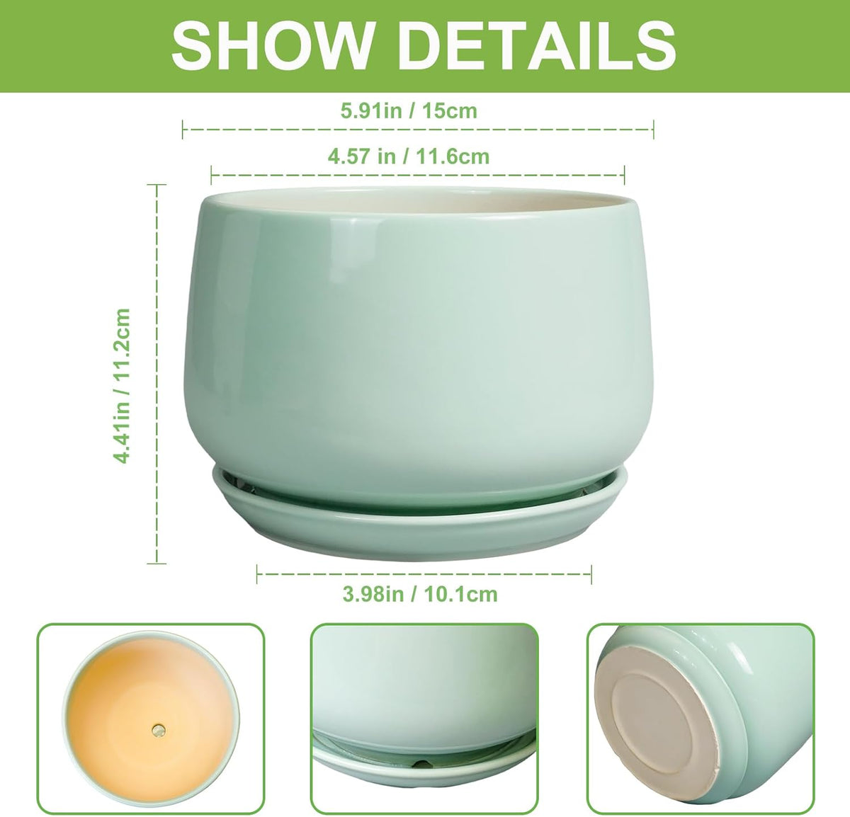 G EPGardening Ceramic Plant Pots - 6 Inch Pot for Plants, Ceramic Planter with Drainage and Saucer
