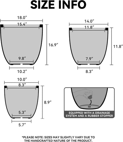 Kante 18 Inch Dia Round Concrete Planter, Indoor Outdoor Large Plant Pot with Drainage Hole and