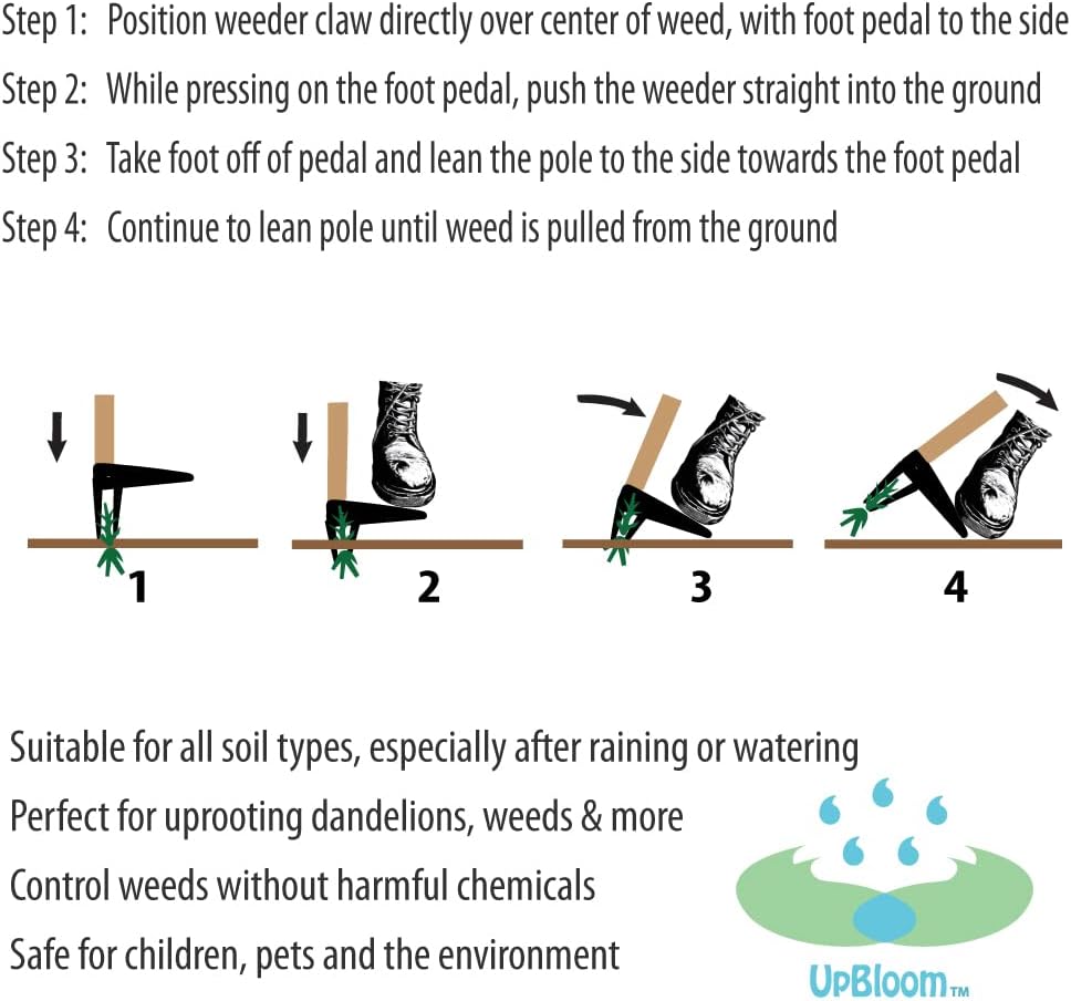 UpBloom - Stand Up Weed Puller Tool with Long Handle - Remover Yard and Garden for Easy Gardening