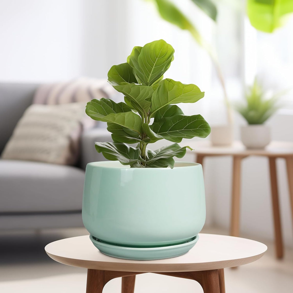 G EPGardening Ceramic Pots for Plants - 9 Inch Ceramic Planter with Drainage and Saucer, Round