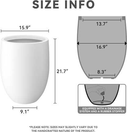 Kante 21.7" H White Concrete Tall Planter, Large Outdoor Indoor Decorative Pot with Drainage Hole