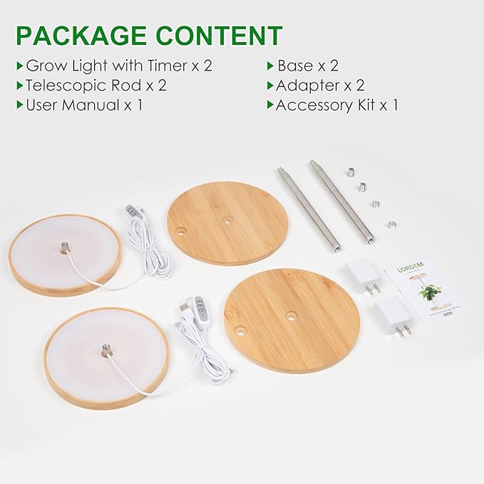 LORDEM Bamboo Grow Light, LED Plant Light for Indoor Plants Growing, Full Spectrum Bamboo Desk