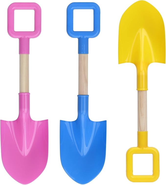 16" Jumbo Beach Sand Shovels Toys for Kids, Pink Gardening Tool Kits, Sturdy Long Wooden Spade for