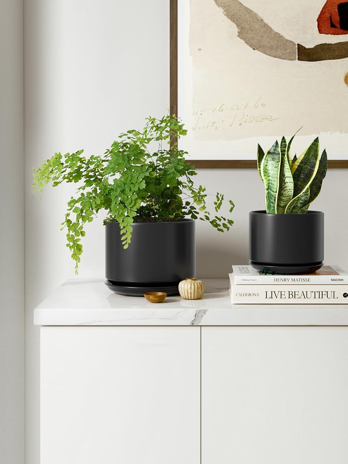 LE TAUCI Ceramic Plant Pots, 4.3+5.3+6.8 inch, Set of 3, Planters with Drainage Hole and Saucer