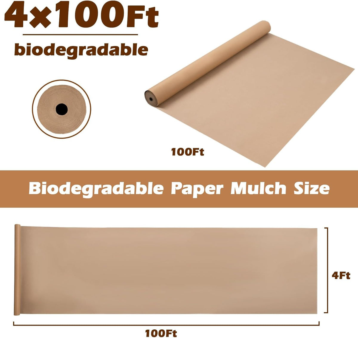 4 x 100 Ft Biodegradable Paper Weed Barrier Heavy Duty Biodegradable Landscape Fabric Garden Bed