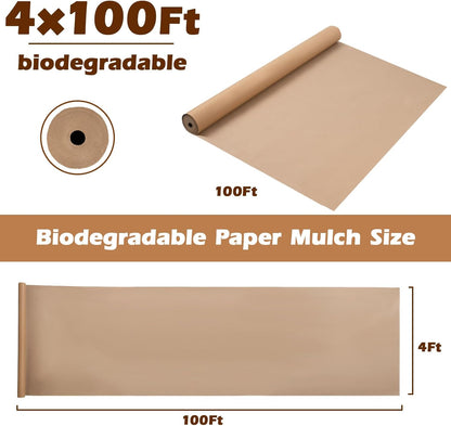 4 x 100 Ft Biodegradable Paper Weed Barrier Heavy Duty Biodegradable Landscape Fabric Garden Bed