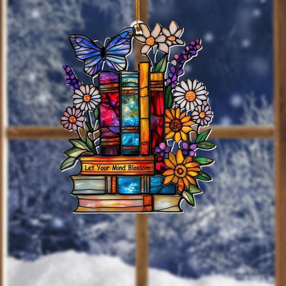 Book Ornament – Stained Glass Style Acrylic Christmas Ornament with,Teacher Back To School Gift