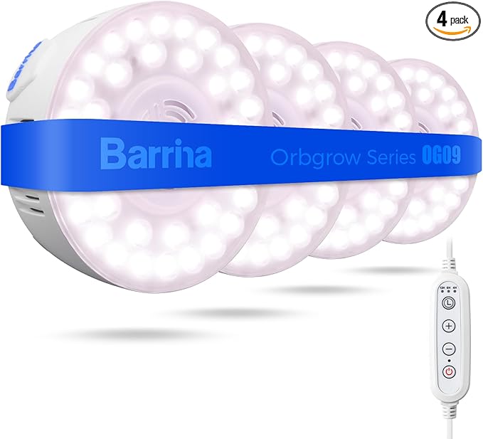 Barrina Orbgrow OG09 Puck Grow Light with Timer, Pinkish White 36W(4 x 9W, 540 Watt Equiv), Full