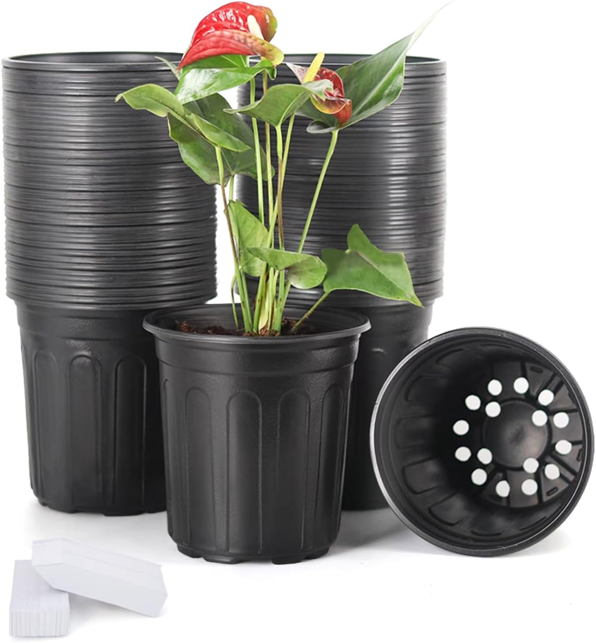 JERIA 50-Pack 1 Gallon Flexible Plant Nursery Pots with 50Pcs Plant Labels,Thickened Soft Plastic