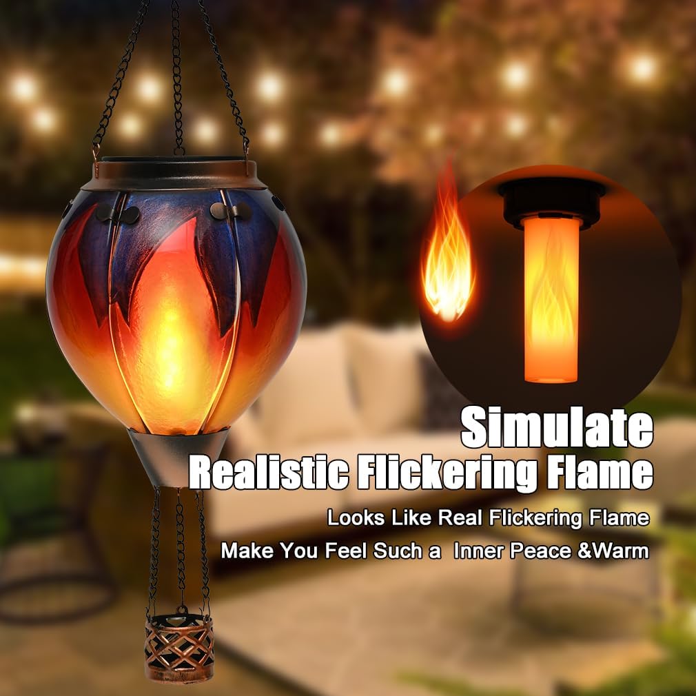 Hot Air Balloon Solar Lantern - Simulated Flickering & Dancing Flame Glass Lantern , Outdoor