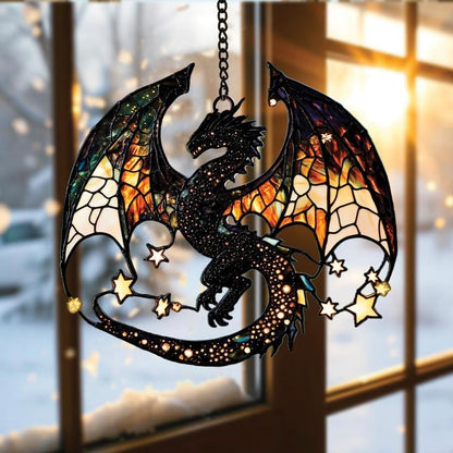 Fantasy Dragon Acrylic Suncatcher Stained Glass Effect Window Car Hanging Christmas Ornament Indoor