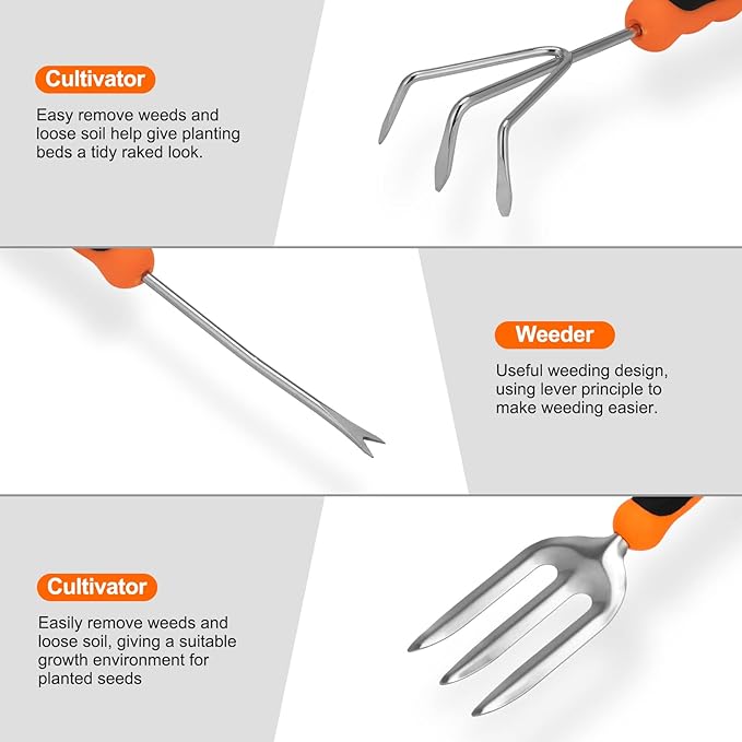 Gardening Tool Set, CHRYZTAL Stainless Steel Heavy Duty Gardening Tool Set, with Non-Slip Rubber
