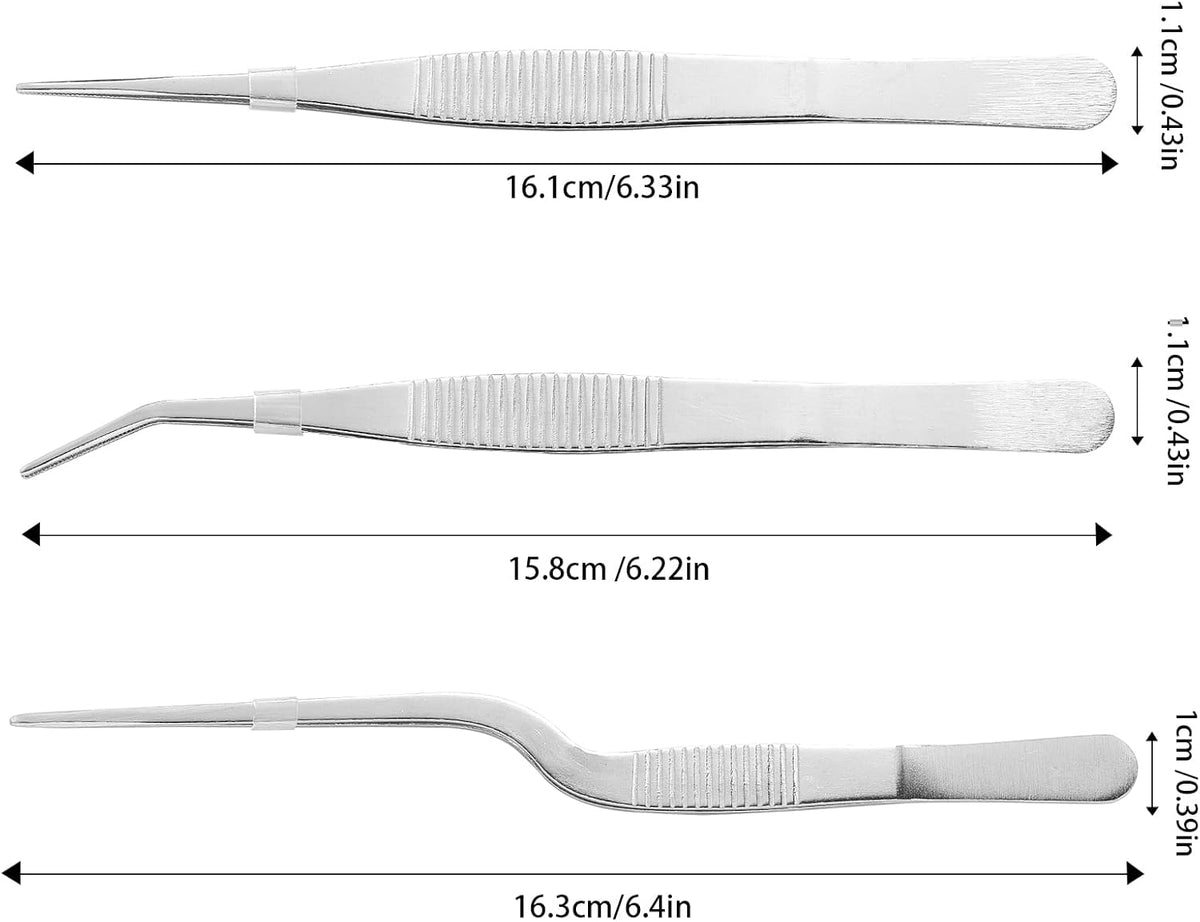 Stainless Steel Tweezers Set for Small Gardening and Kitchen, Multi-Purpose Tools Silver Tweezers
