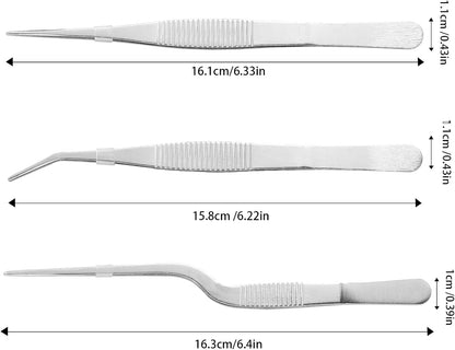 Stainless Steel Tweezers Set for Small Gardening and Kitchen, Multi-Purpose Tools Silver Tweezers