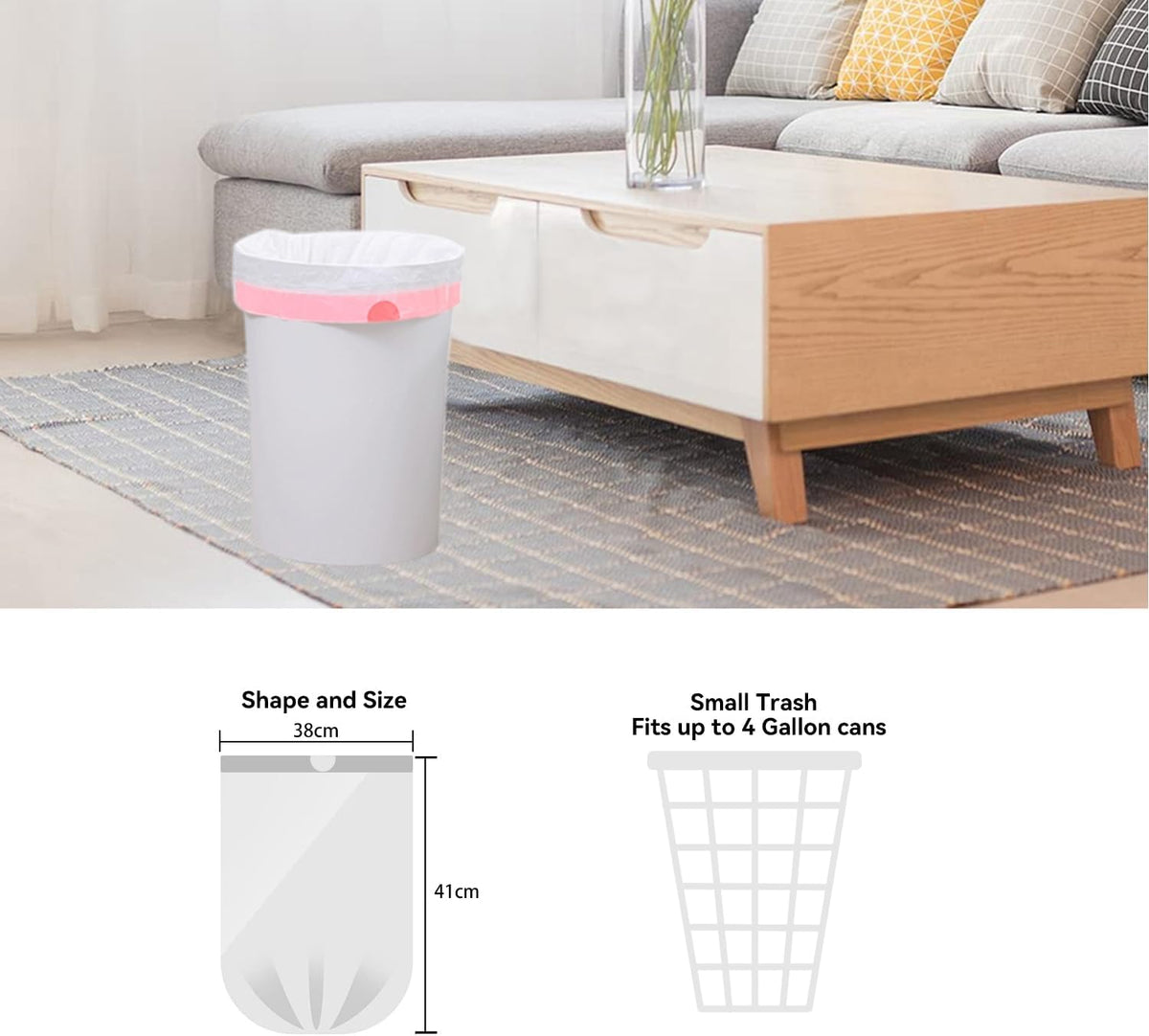 1.2 Gallon Small Trash Bags Drawstring, Mini Garbage Bags, 88 Count, 1.14Mil Thickness, 3.8g/pcs
