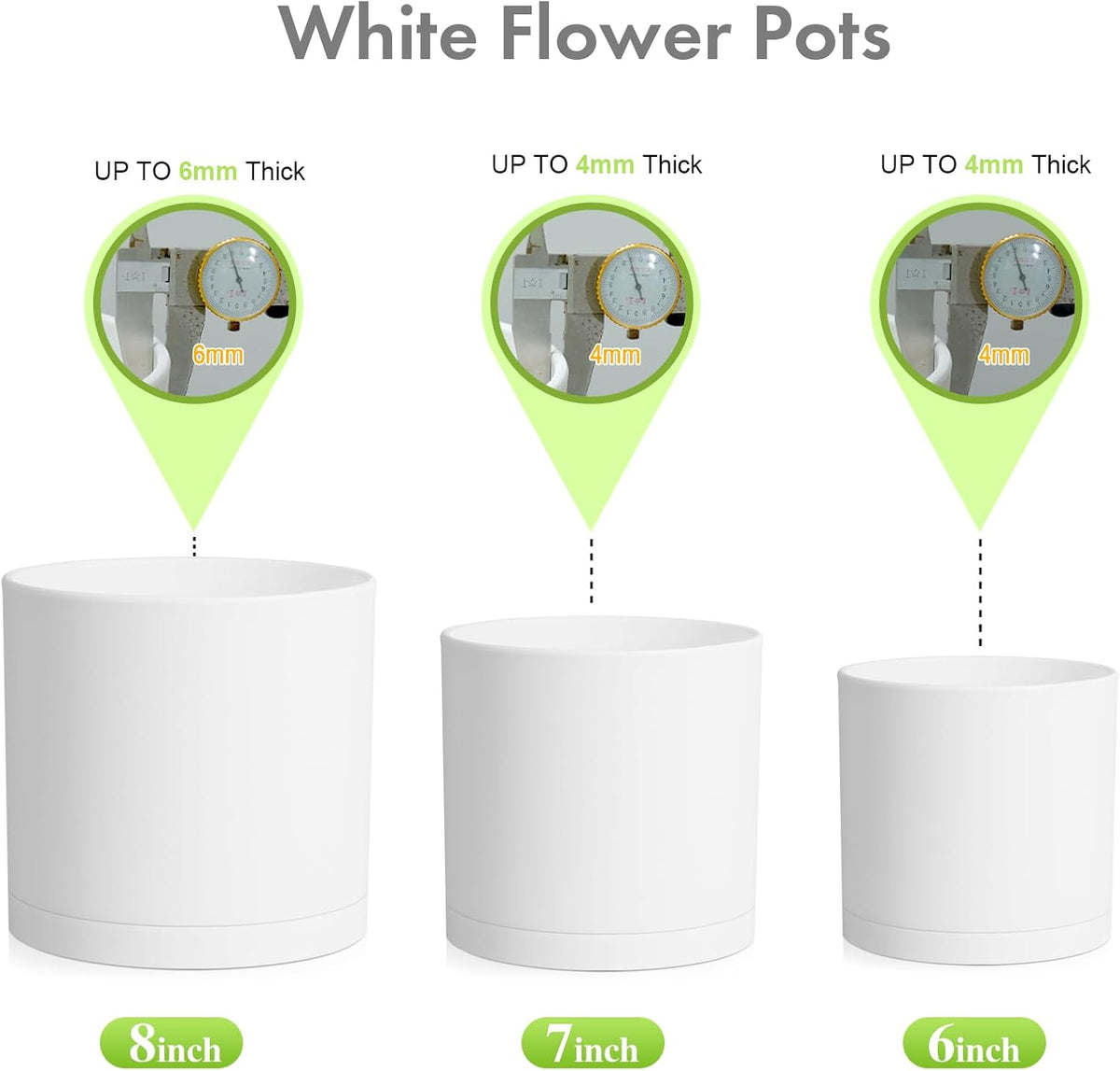 8/7/6 inch Plant Pots, Set of 3 Cylinder Flower Pots for Outdoor Indoor Plants, Decorative Plastic