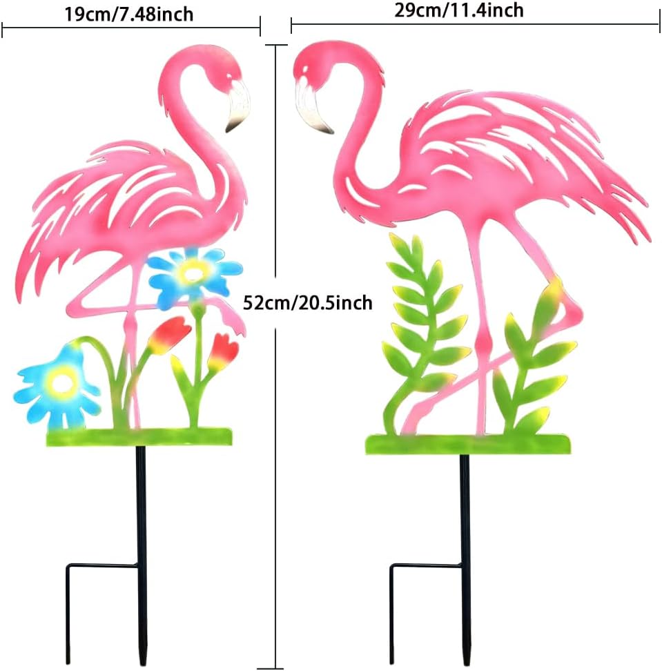 2 Pack Pink Flamingo Garden Statue - 20.5 inch Hand Flamingo Painted Metal Patio Art, Outdoor