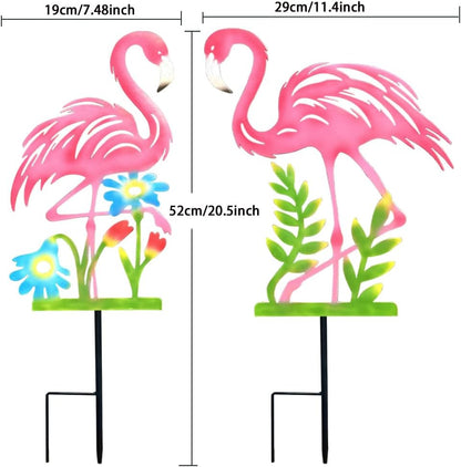 2 Pack Pink Flamingo Garden Statue - 20.5 inch Hand Flamingo Painted Metal Patio Art, Outdoor